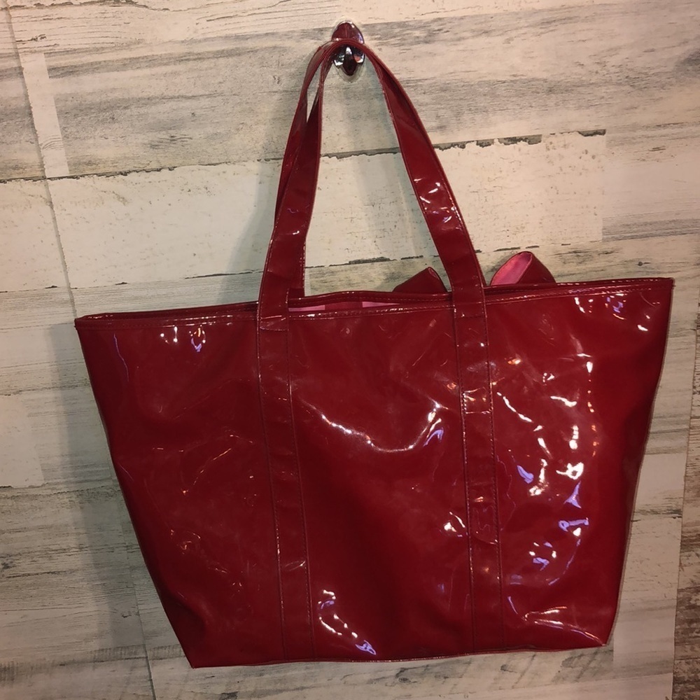 Victoria secret red and pink big bow tote bag travel bag beach bag weeke… - Picture 3 of 4